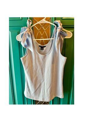 French Connection Baby Blue Ribbed Bow Tank